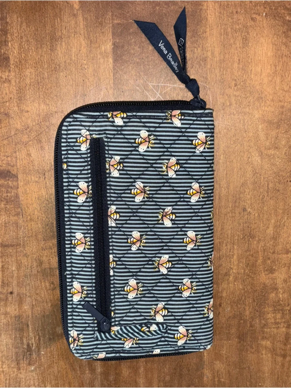 Vera Bradley Navy Striped Bee Print Turn Buckle Zip Wallet - Picture 2 of 6